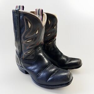 Vintage Children’s Black Leather Cowboy Boots – Cutout Western Style